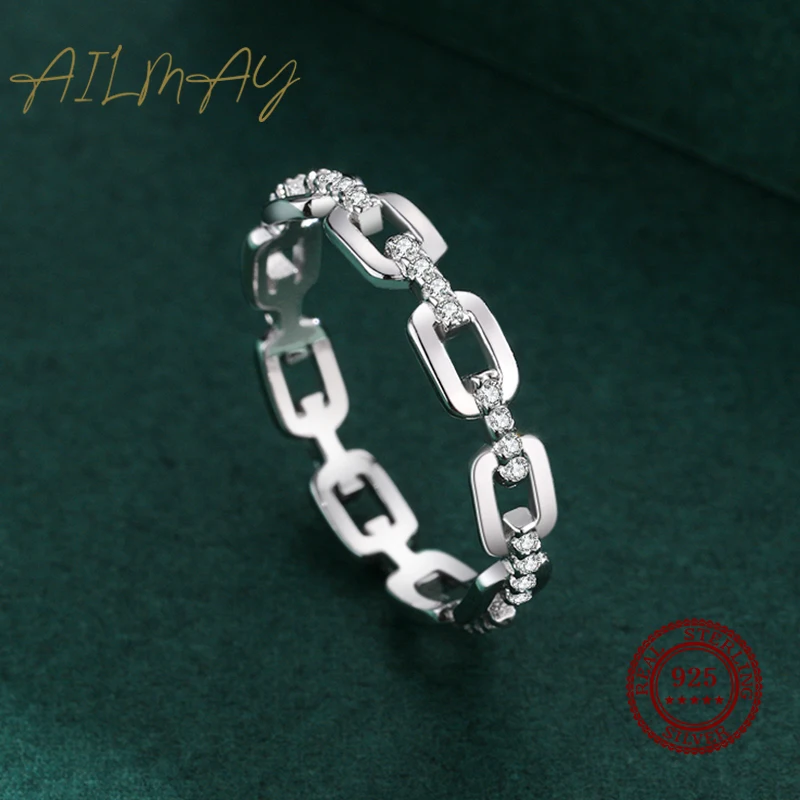 Ailmay Clear Zircon Real 925 Sterling Silver Fashion Golden Color Finger Ring For Women Girls Party Accessories Jewelry - Image 5