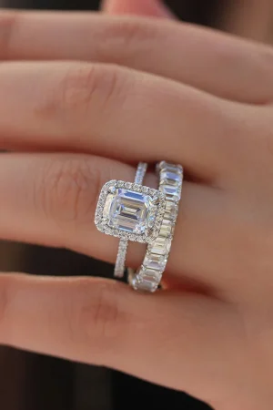 Solid 14K White Gold Emerald DF Brilliant 8.5ctw Moissanite Baguette Halo Engagement Ring For Women Fine Jewelry 2pcs