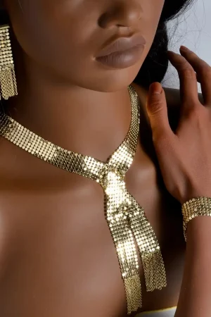 European and American exaggerated jewelry new style tassel mesh long necklace bracelet earring set banquet jewelry