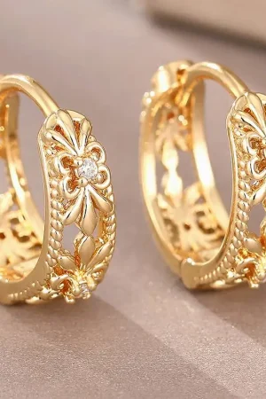 HuitanTrendy Women Hoop Earrings Hollow Out Design Wedding Party Elegant Jewelry Silver Color/Gold Color Inlaid CZ Accessories