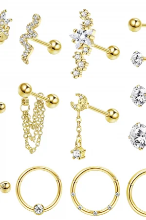 Drperfect Stainless Steel Stud Earrings for Women Men Star Moon Snake Cartilage Screw Back Earring Helix Piercing Jewelry