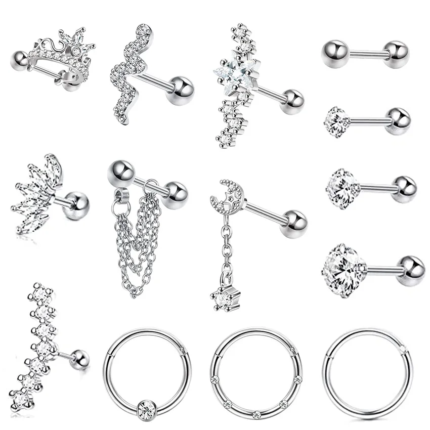 Drperfect Stainless Steel Stud Earrings for Women Men Star Moon Snake Cartilage Screw Back Earring Helix Piercing Jewelry - Image 2