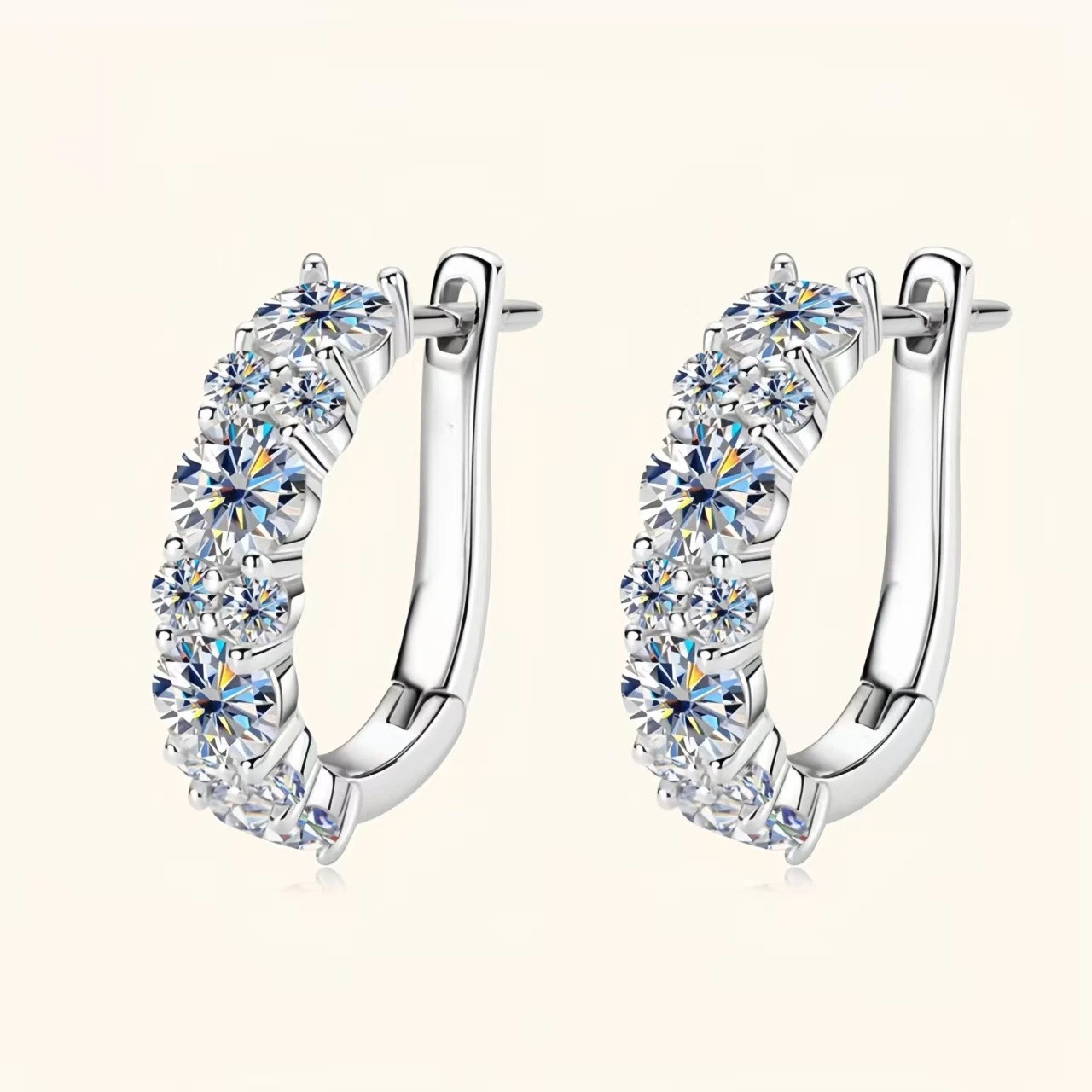 Real 925 Sterling Silver Moisanite Earrings D Color 2.76Cttw Moissanite Lab Diamond Hoops Earrings Sparkling Wedding Fine Jewelry
