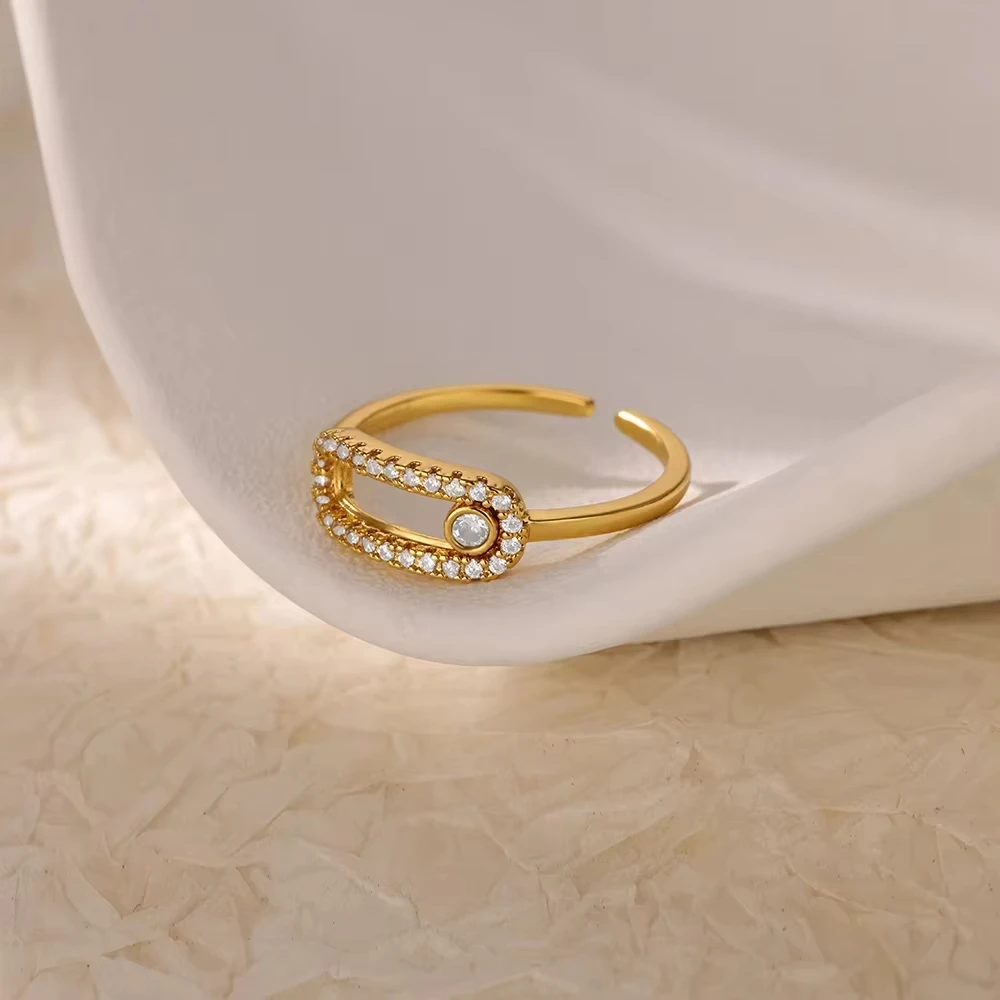 Luxury Zircon Geometric Rings For Women Stainless Steel Gold Color Open Ring Trendy Wedding Party Aesthetic Jewerly Gift Femme - Image 2