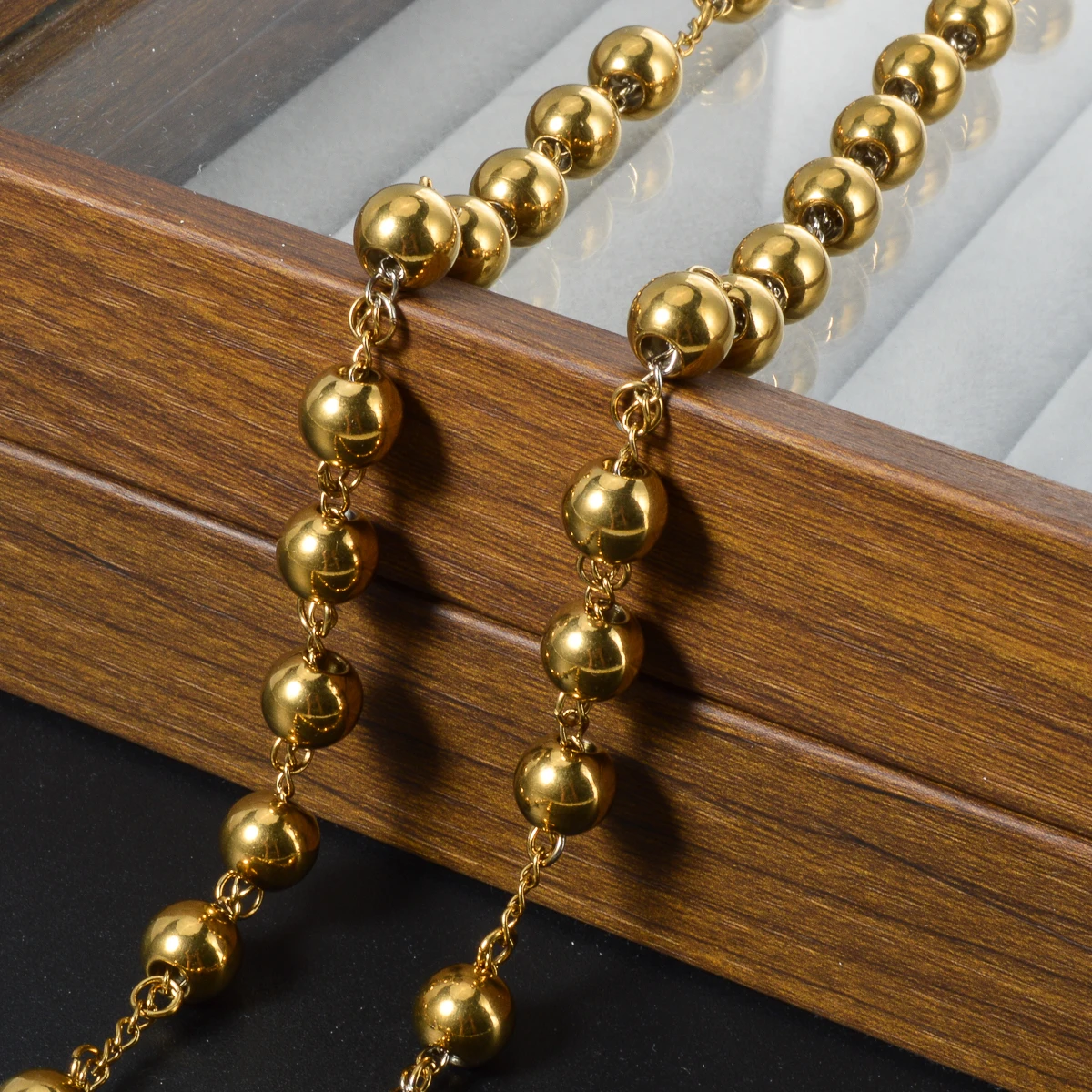 Gold Plated Rosary Beads Necklace with Jesus Cross Pendant Catholic Religious Jewelry Long Chain for Prayer Devotion Gift - Image 5