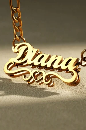 DOREMI Double Plated 3D Name Plate Stainless Steel Name Personalized Nameplate Heart Hollow Necklace With Exquisite Gift Box