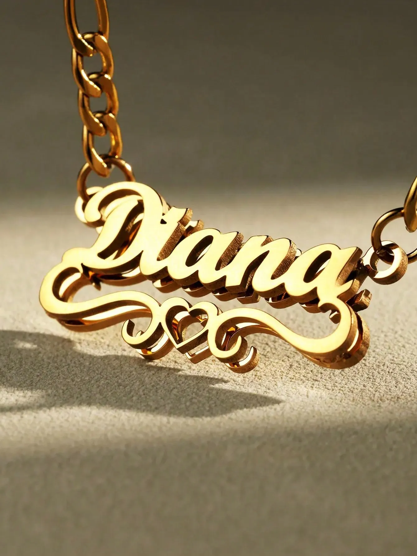 DOREMI Double Plated 3D Name Plate Stainless Steel Name Personalized Nameplate Heart Hollow Necklace With Exquisite Gift Box