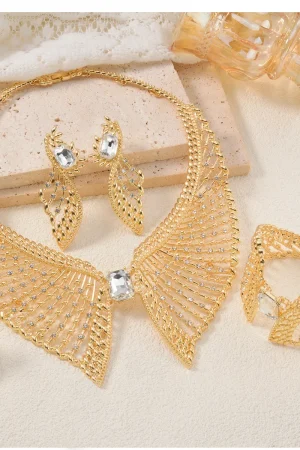 Italy Gold Plated Women Jewelry Set Classic Design Necklace Earring Bracelet And Ring 4PCS Set Jewelry Wedding Party