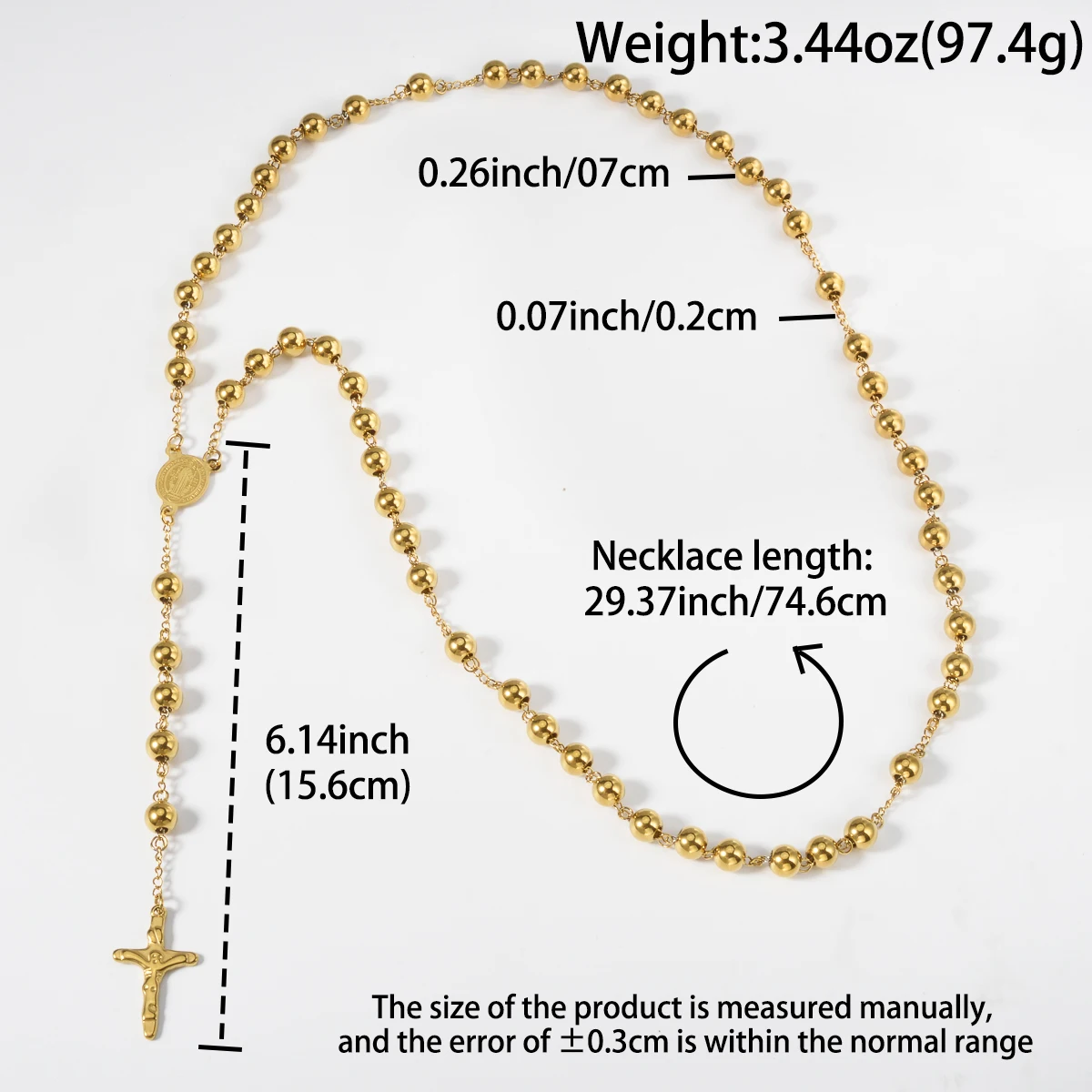 Gold Plated Rosary Beads Necklace with Jesus Cross Pendant Catholic Religious Jewelry Long Chain for Prayer Devotion Gift - Image 6