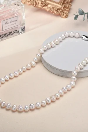 YWYC 8-10MM Baroque Natural Freshwater Pearl Necklaces for Women 925 Sterling Silver Necklaces Jewelry 40-50cm Length