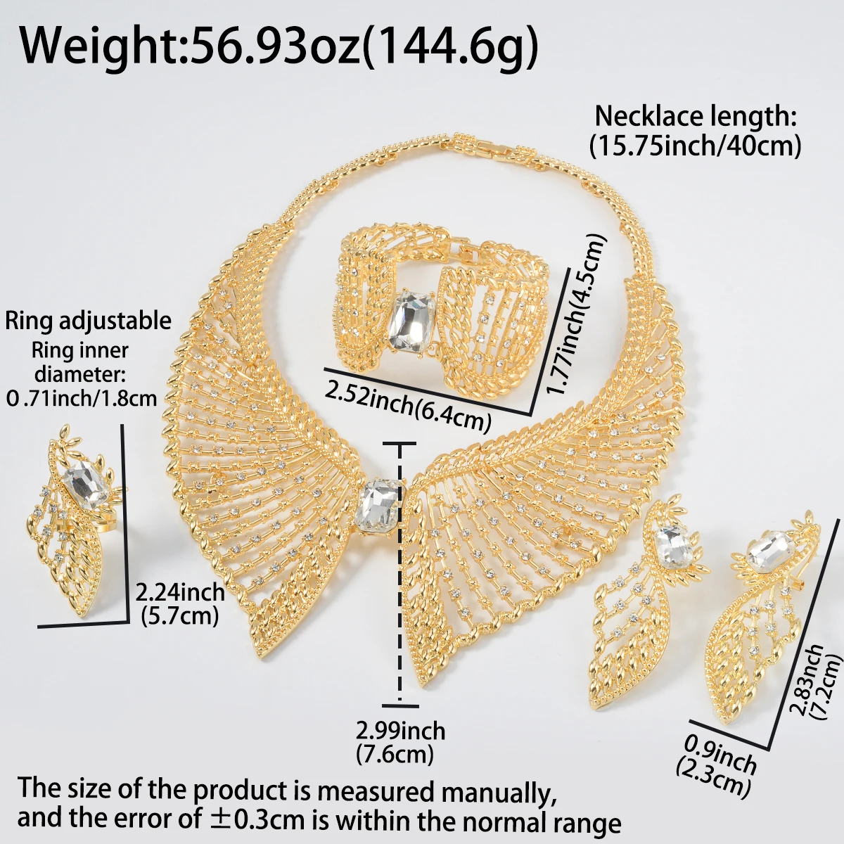 Italy Gold Plated Women Jewelry Set Classic Design Necklace Earring Bracelet And Ring 4PCS Set Jewelry Wedding Party - Image 6