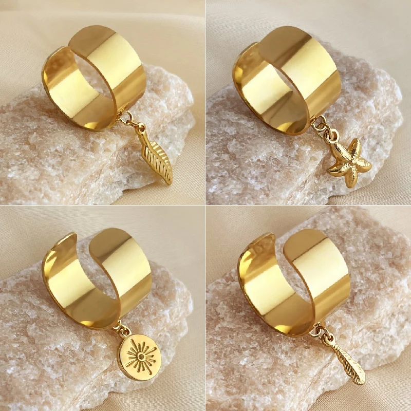 Stainless Steel Personality Pendant Ring for Women Men Light Luxury Mix Style Charm Open Ring Party Jewelry Adjustable - Image 2