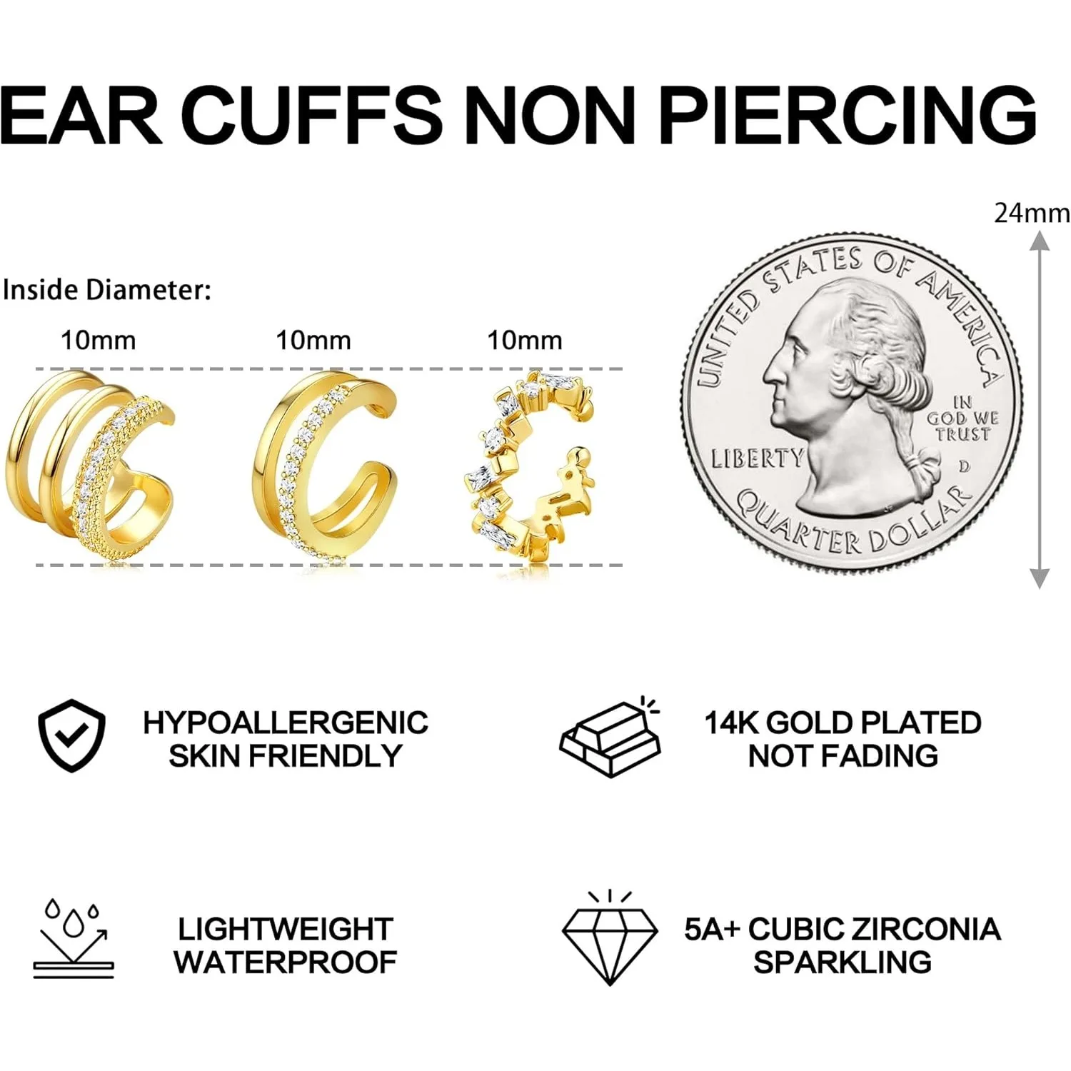 Bobisty 3PCS Ear Cuff Non-Piercing Earrings for Women Cute Clip-On Cartilage Earring 14K Gold Plated Dainty Fake Piercing Earing - Image 4