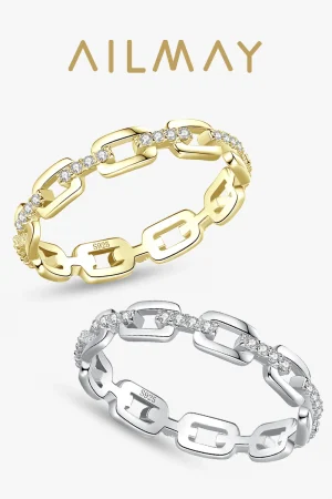 Ailmay Clear Zircon Real 925 Sterling Silver Fashion Golden Color Finger Ring For Women Girls Party Accessories Jewelry